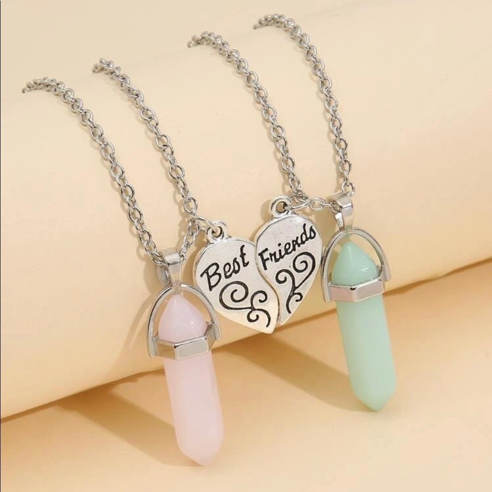 ✨Silver Heart  Best Friend Crystal Necklaces